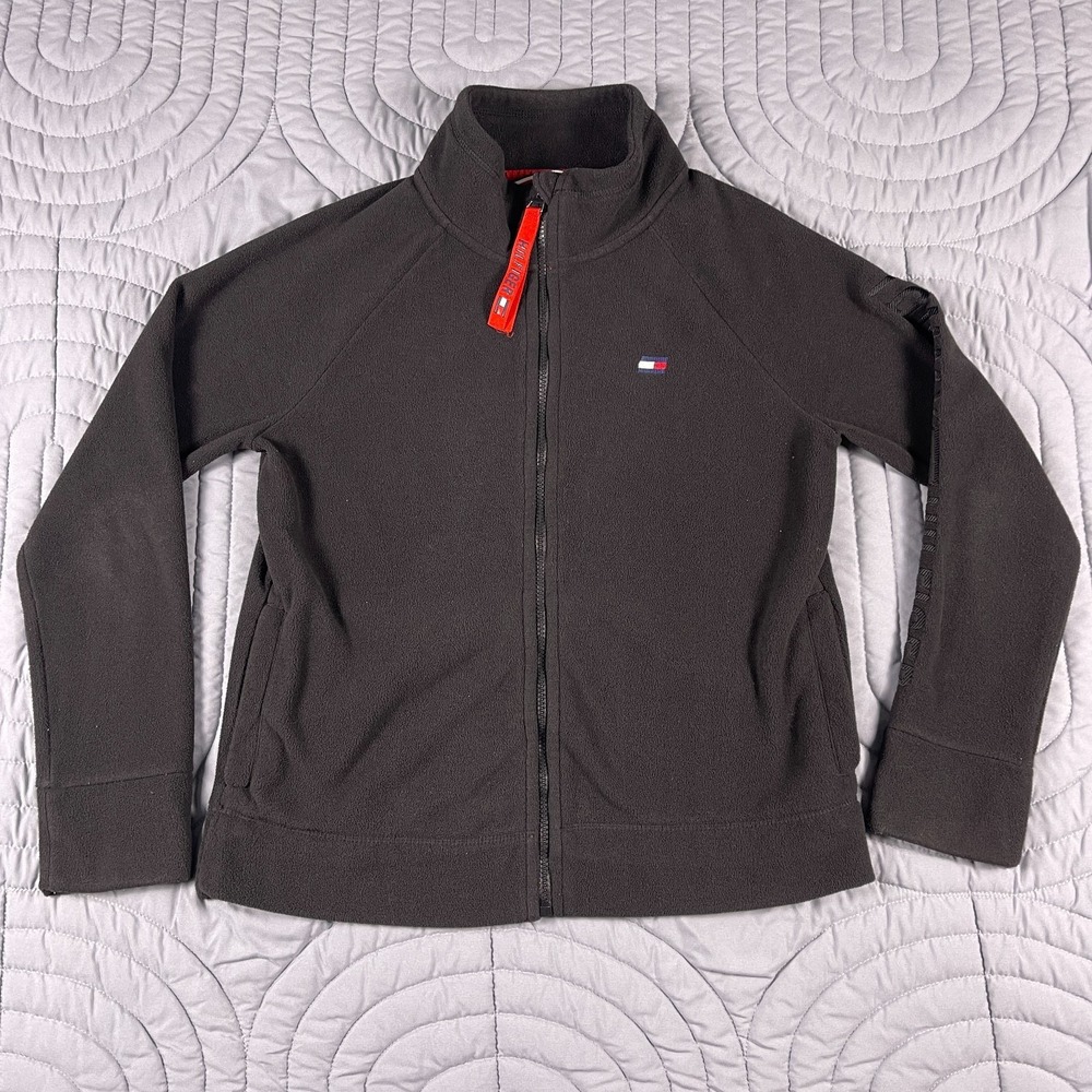 Tommy Hilfiger Sport Fleece Jacket Womens M Black Full Zip Logo
